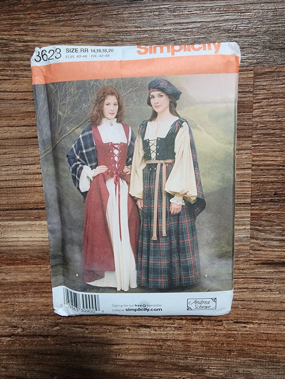 Simplicity Renaissance Dress Pattern in Red and Green Plaid